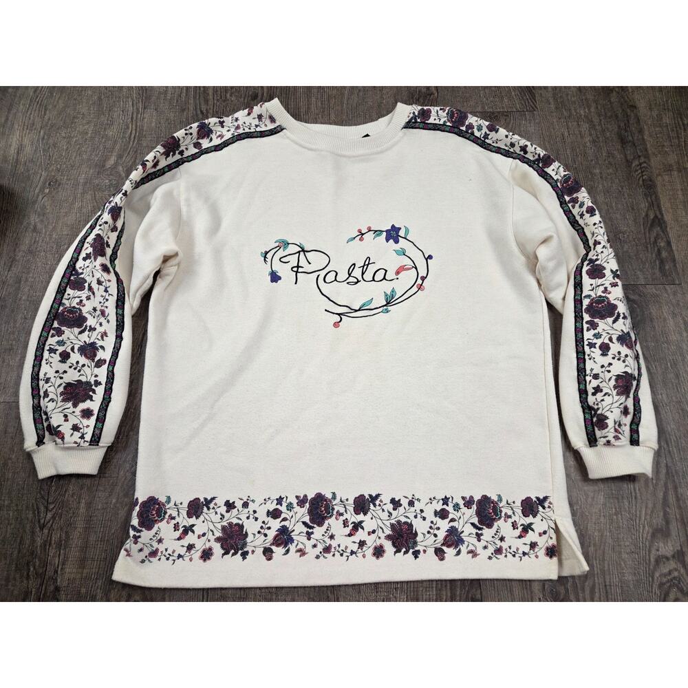 PASTA Embroidered Vintage Ivory 1980s 1990s Crewneck Sweatshirt Floral Small